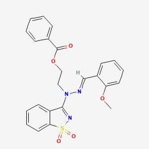 2-[(2E)-1-(1,1-dioxido-1,2-benzothiazol-3-yl)-2-(2-methoxybenzylidene)hydrazinyl]ethyl benzoate