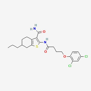 molecular formula C22H26Cl2N2O3S B11693253 2-{[4-(2,4-Dichlorophenoxy)butanoyl]amino}-6-propyl-4,5,6,7-tetrahydro-1-benzothiophene-3-carboxamide 