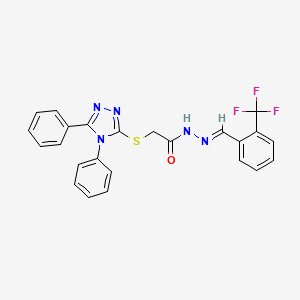 molecular formula C24H18F3N5OS B11693265 2-[(4,5-diphenyl-4H-1,2,4-triazol-3-yl)sulfanyl]-N'-{(E)-[2-(trifluoromethyl)phenyl]methylidene}acetohydrazide 