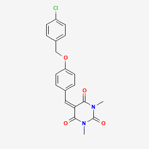 molecular formula C20H17ClN2O4 B11693301 5-({4-[(4-Chlorophenyl)methoxy]phenyl}methylidene)-1,3-dimethyl-1,3-diazinane-2,4,6-trione 