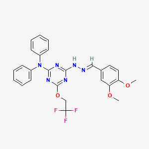 4-[(2E)-2-(3,4-dimethoxybenzylidene)hydrazinyl]-N,N-diphenyl-6-(2,2,2-trifluoroethoxy)-1,3,5-triazin-2-amine