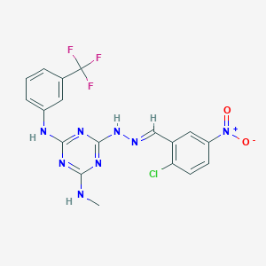 6-[(2E)-2-(2-chloro-5-nitrobenzylidene)hydrazinyl]-N-methyl-N'-[3-(trifluoromethyl)phenyl]-1,3,5-triazine-2,4-diamine