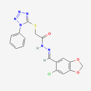 molecular formula C17H13ClN6O3S B11693396 N'-[(E)-(6-chloro-1,3-benzodioxol-5-yl)methylidene]-2-[(1-phenyl-1H-tetrazol-5-yl)sulfanyl]acetohydrazide 