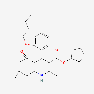 molecular formula C28H37NO4 B11693425 Cyclopentyl 4-(2-butoxyphenyl)-2,7,7-trimethyl-5-oxo-1,4,5,6,7,8-hexahydroquinoline-3-carboxylate 