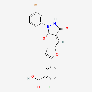 molecular formula C21H12BrClN2O5 B11693450 5-(5-{(Z)-[1-(3-bromophenyl)-3,5-dioxopyrazolidin-4-ylidene]methyl}furan-2-yl)-2-chlorobenzoic acid 