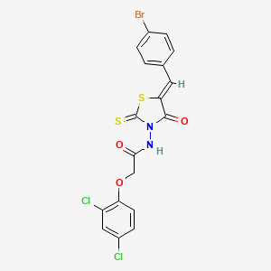 molecular formula C18H11BrCl2N2O3S2 B11693601 N-[(5Z)-5-[(4-bromophenyl)methylidene]-4-oxo-2-sulfanylidene-1,3-thiazolidin-3-yl]-2-(2,4-dichlorophenoxy)acetamide 