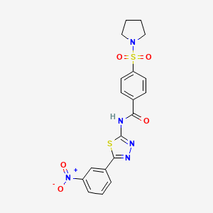 molecular formula C19H17N5O5S2 B11693689 N-[5-(3-Nitrophenyl)-1,3,4-thiadiazol-2-YL]-4-(pyrrolidine-1-sulfonyl)benzamide 