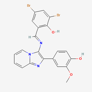 molecular formula C21H15Br2N3O3 B11693765 2,4-dibromo-6-[(E)-{[2-(4-hydroxy-3-methoxyphenyl)imidazo[1,2-a]pyridin-3-yl]imino}methyl]phenol 