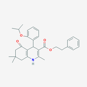 molecular formula C30H35NO4 B11693774 2-Phenylethyl 2,7,7-trimethyl-5-oxo-4-[2-(propan-2-yloxy)phenyl]-1,4,5,6,7,8-hexahydroquinoline-3-carboxylate 