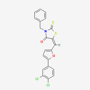 molecular formula C21H13Cl2NO2S2 B11693864 3-Benzyl-5-(5-(3,4-DI-CL-phenyl)-furan-2-ylmethylene)-2-thioxo-thiazolidin-4-one 