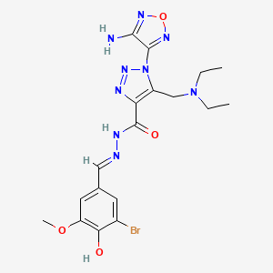 molecular formula C18H22BrN9O4 B11693872 1-(4-Amino-1,2,5-oxadiazol-3-YL)-N'-[(E)-(3-bromo-4-hydroxy-5-methoxyphenyl)methylidene]-5-[(diethylamino)methyl]-1H-1,2,3-triazole-4-carbohydrazide 