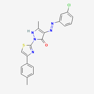 (4E)-4-[2-(3-chlorophenyl)hydrazinylidene]-5-methyl-2-[4-(4-methylphenyl)-1,3-thiazol-2-yl]-2,4-dihydro-3H-pyrazol-3-one