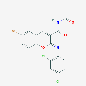 molecular formula C18H11BrCl2N2O3 B11694120 (2Z)-N-acetyl-6-bromo-2-[(2,4-dichlorophenyl)imino]-2H-chromene-3-carboxamide 