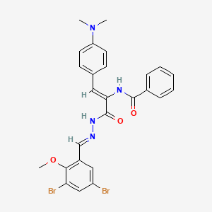 N-{(1Z)-3-[(2E)-2-(3,5-dibromo-2-methoxybenzylidene)hydrazinyl]-1-[4-(dimethylamino)phenyl]-3-oxoprop-1-en-2-yl}benzamide