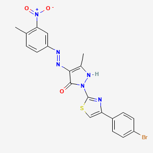 (4E)-2-[4-(4-bromophenyl)-1,3-thiazol-2-yl]-5-methyl-4-[2-(4-methyl-3-nitrophenyl)hydrazinylidene]-2,4-dihydro-3H-pyrazol-3-one