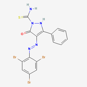 molecular formula C16H10Br3N5OS B11694250 (4Z)-5-oxo-3-phenyl-4-[2-(2,4,6-tribromophenyl)hydrazinylidene]-4,5-dihydro-1H-pyrazole-1-carbothioamide 