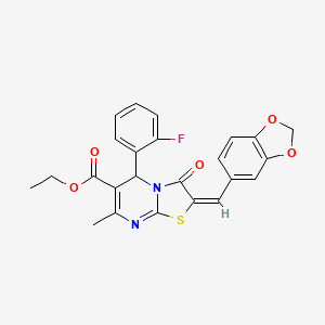 ethyl (2E)-2-(1,3-benzodioxol-5-ylmethylidene)-5-(2-fluorophenyl)-7-methyl-3-oxo-2,3-dihydro-5H-[1,3]thiazolo[3,2-a]pyrimidine-6-carboxylate