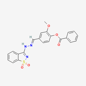 4-{(E)-[2-(1,1-dioxido-1,2-benzothiazol-3-yl)hydrazinylidene]methyl}-2-methoxyphenyl benzoate