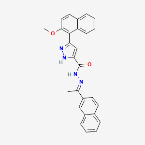 molecular formula C27H22N4O2 B11694354 3-(2-Methoxy-1-naphthyl)-N'-[(E)-1-(2-naphthyl)ethylidene]-1H-pyrazole-5-carbohydrazide 