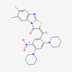 molecular formula C28H31N5O3S B11694436 (2E)-6,7-dimethyl-2-[5-nitro-2,4-di(piperidin-1-yl)benzylidene][1,3]thiazolo[3,2-a]benzimidazol-3(2H)-one 