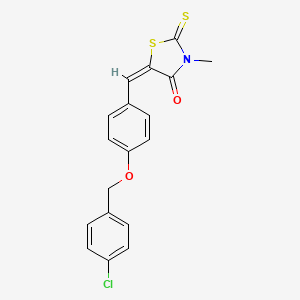 molecular formula C18H14ClNO2S2 B11694453 (5E)-5-({4-[(4-Chlorophenyl)methoxy]phenyl}methylidene)-3-methyl-2-sulfanylidene-1,3-thiazolidin-4-one 