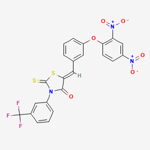 molecular formula C23H12F3N3O6S2 B11694765 (5Z)-5-{[3-(2,4-Dinitrophenoxy)phenyl]methylidene}-2-sulfanylidene-3-[3-(trifluoromethyl)phenyl]-1,3-thiazolidin-4-one 