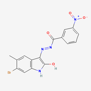 molecular formula C16H11BrN4O4 B11694803 N'-(6-Bromo-5-methyl-2-oxo-2,3-dihydro-1H-indol-3-ylidene)-3-nitrobenzohydrazide 