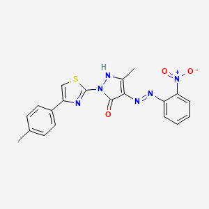 molecular formula C20H16N6O3S B11694832 (4Z)-5-methyl-2-[4-(4-methylphenyl)-1,3-thiazol-2-yl]-4-[2-(2-nitrophenyl)hydrazinylidene]-2,4-dihydro-3H-pyrazol-3-one 