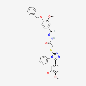 molecular formula C33H31N5O5S B11694841 N'-{(E)-[4-(benzyloxy)-3-methoxyphenyl]methylidene}-2-{[5-(3,4-dimethoxyphenyl)-4-phenyl-4H-1,2,4-triazol-3-yl]sulfanyl}acetohydrazide 