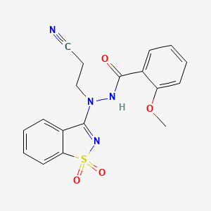 molecular formula C18H16N4O4S B11694847 N'-(2-cyanoethyl)-N'-(1,1-dioxido-1,2-benzisothiazol-3-yl)-2-methoxybenzohydrazide 