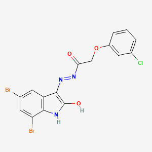 2-(3-chlorophenoxy)-N'-[(3Z)-5,7-dibromo-2-oxo-1,2-dihydro-3H-indol-3-ylidene]acetohydrazide