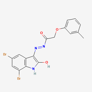 N'-[(3Z)-5,7-dibromo-2-oxo-1,2-dihydro-3H-indol-3-ylidene]-2-(3-methylphenoxy)acetohydrazide