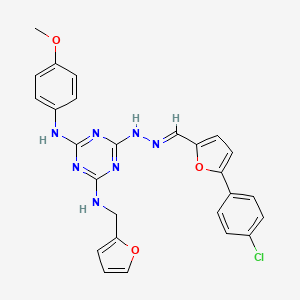 6-[(2E)-2-{[5-(4-chlorophenyl)furan-2-yl]methylidene}hydrazinyl]-N-(furan-2-ylmethyl)-N'-(4-methoxyphenyl)-1,3,5-triazine-2,4-diamine