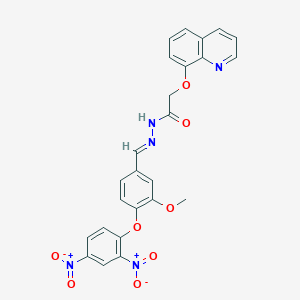 molecular formula C25H19N5O8 B11694945 N'-{(E)-[4-(2,4-dinitrophenoxy)-3-methoxyphenyl]methylidene}-2-(quinolin-8-yloxy)acetohydrazide 