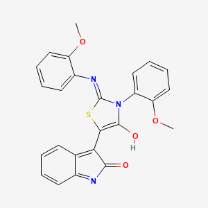 (3Z)-3-{(2Z)-3-(2-methoxyphenyl)-2-[(2-methoxyphenyl)imino]-4-oxo-1,3-thiazolidin-5-ylidene}-1,3-dihydro-2H-indol-2-one