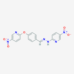 molecular formula C17H12N6O5 B11695030 5-nitro-2-(4-{(E)-[2-(5-nitropyridin-2-yl)hydrazinylidene]methyl}phenoxy)pyridine 