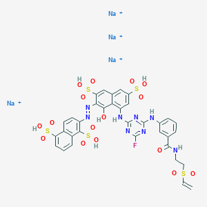 1,5-Naphthalenedisulfonic acid, 2-(2-(8-((4-((3-(((2-(ethenylsulfonyl)ethyl)amino)carbonyl)phenyl)amino)-6-fluoro-1,3,5-triazin-2-yl)amino)-1-hydroxy-3,6-disulfo-2-naphthalenyl)diazenyl)-, sodium salt (1:4)