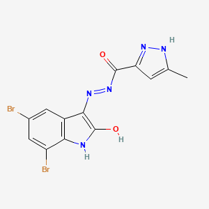 N'-[(3Z)-5,7-dibromo-2-oxo-1,2-dihydro-3H-indol-3-ylidene]-3-methyl-1H-pyrazole-5-carbohydrazide