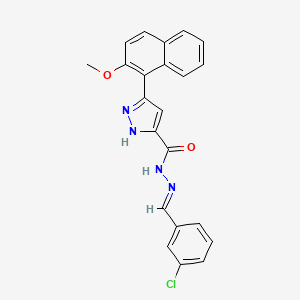 molecular formula C22H17ClN4O2 B11695059 5(2-Meo-naphthalen-1-YL)2H-pyrazole-3carboxylic acid (3-CL-benzylidene)hydrazide 