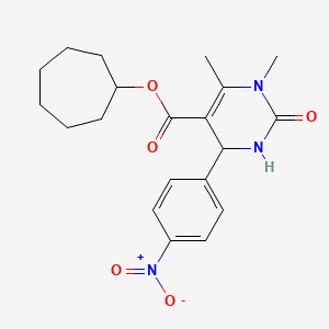 molecular formula C20H25N3O5 B11695131 Cycloheptyl 1,6-dimethyl-4-(4-nitrophenyl)-2-oxo-1,2,3,4-tetrahydropyrimidine-5-carboxylate 