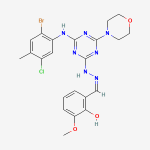 molecular formula C22H23BrClN7O3 B11695147 2-[(Z)-(2-{4-[(2-bromo-5-chloro-4-methylphenyl)amino]-6-(morpholin-4-yl)-1,3,5-triazin-2-yl}hydrazinylidene)methyl]-6-methoxyphenol 