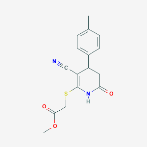 molecular formula C16H16N2O3S B11695170 Methyl {[3-cyano-4-(4-methylphenyl)-6-oxo-1,4,5,6-tetrahydropyridin-2-yl]sulfanyl}acetate 