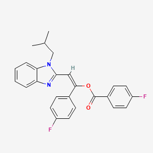 molecular formula C26H22F2N2O2 B11695229 (E)-1-(4-fluorophenyl)-2-[1-(2-methylpropyl)-1H-benzimidazol-2-yl]ethenyl 4-fluorobenzoate 