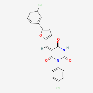 (5E)-1-(4-Chlorophenyl)-5-{[5-(3-chlorophenyl)furan-2-YL]methylidene}-1,3-diazinane-2,4,6-trione