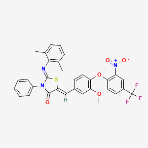 (2Z,5Z)-2-[(2,6-dimethylphenyl)imino]-5-{3-methoxy-4-[2-nitro-4-(trifluoromethyl)phenoxy]benzylidene}-3-phenyl-1,3-thiazolidin-4-one