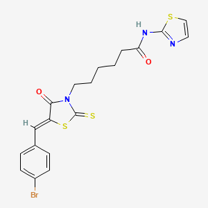 molecular formula C19H18BrN3O2S3 B11695343 6-[(5Z)-5-[(4-bromophenyl)methylidene]-4-oxo-2-sulfanylidene-1,3-thiazolidin-3-yl]-N-(1,3-thiazol-2-yl)hexanamide 