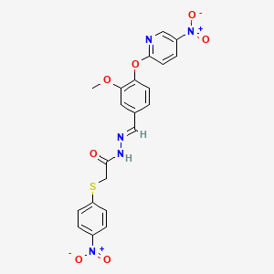 molecular formula C21H17N5O7S B11695361 N'-[(E)-{3-methoxy-4-[(5-nitropyridin-2-yl)oxy]phenyl}methylidene]-2-[(4-nitrophenyl)sulfanyl]acetohydrazide 