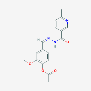 molecular formula C17H17N3O4 B11695401 2-methoxy-4-[(Z)-{2-[(6-methylpyridin-3-yl)carbonyl]hydrazinylidene}methyl]phenyl acetate 