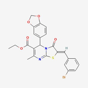 molecular formula C24H19BrN2O5S B11695471 ethyl (2Z)-5-(1,3-benzodioxol-5-yl)-2-(3-bromobenzylidene)-7-methyl-3-oxo-2,3-dihydro-5H-[1,3]thiazolo[3,2-a]pyrimidine-6-carboxylate 