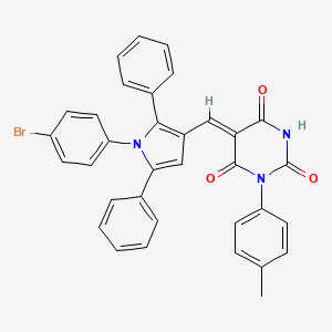 molecular formula C34H24BrN3O3 B11695501 (5Z)-5-{[1-(4-bromophenyl)-2,5-diphenyl-1H-pyrrol-3-yl]methylidene}-1-(4-methylphenyl)pyrimidine-2,4,6(1H,3H,5H)-trione 